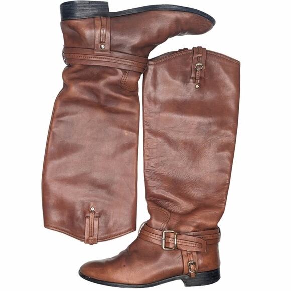 Dior brown leather riding boots harness buckle gold hardware EU size 38 - Picture 3 of 8